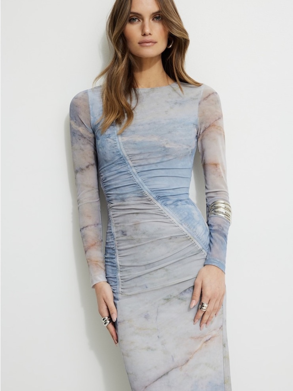 Dynamite Shirred Mesh Maxi Dress